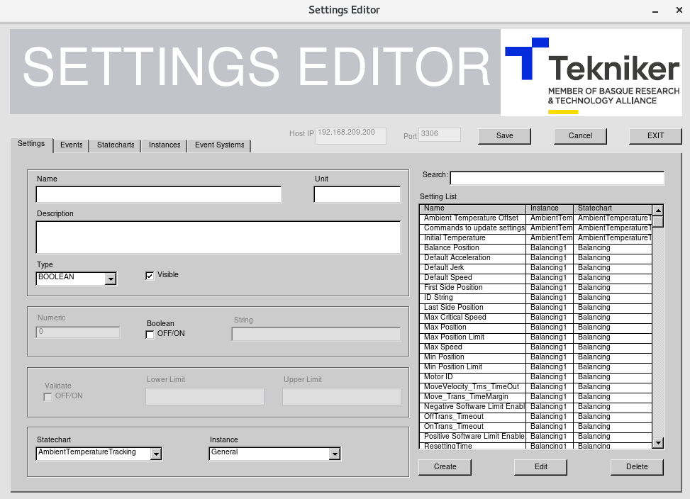 Database Editor Main window