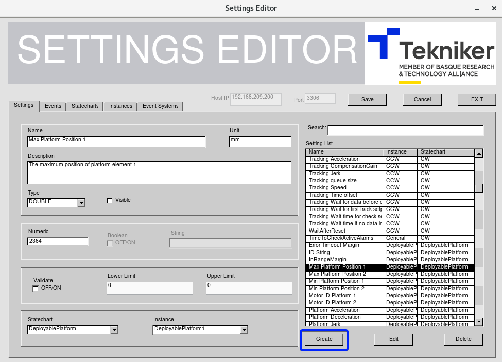 Create setting selected