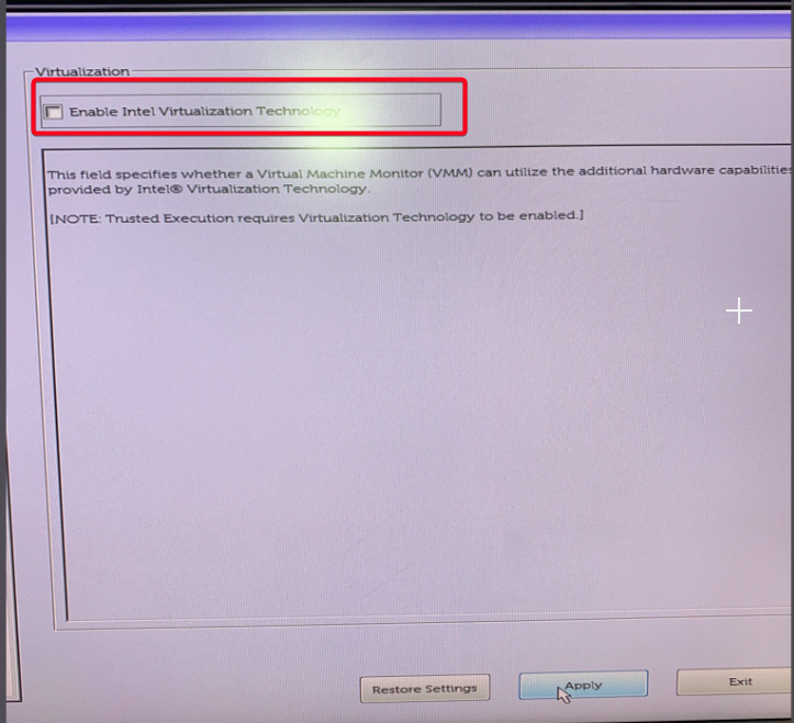 Disable Virtualization in the BIOS