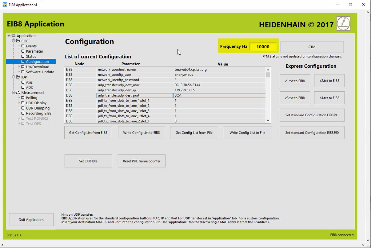 Configure the Acquisition Frequency in the EIB