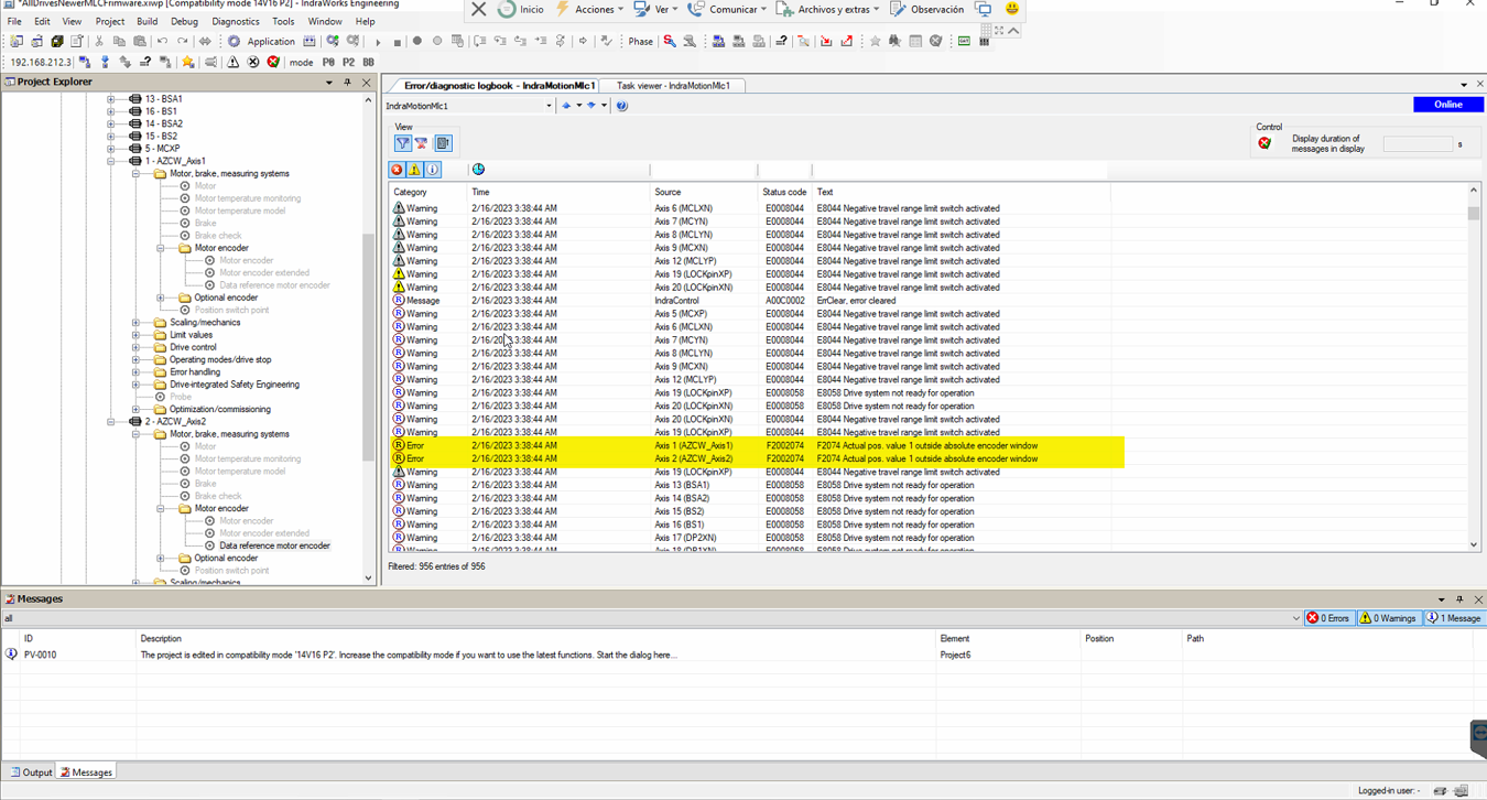 Actual position value outside absolute encoder window