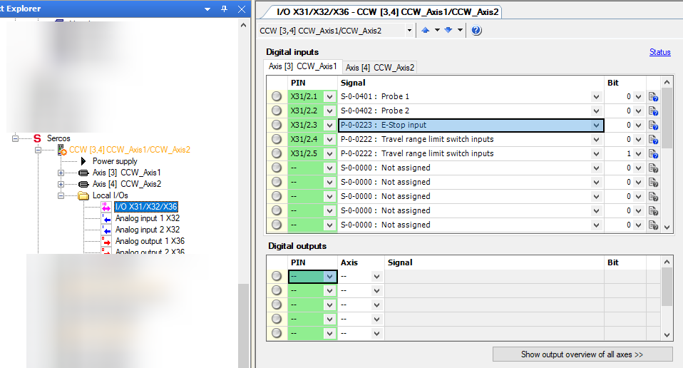 Example of I/O configuration for the CCW