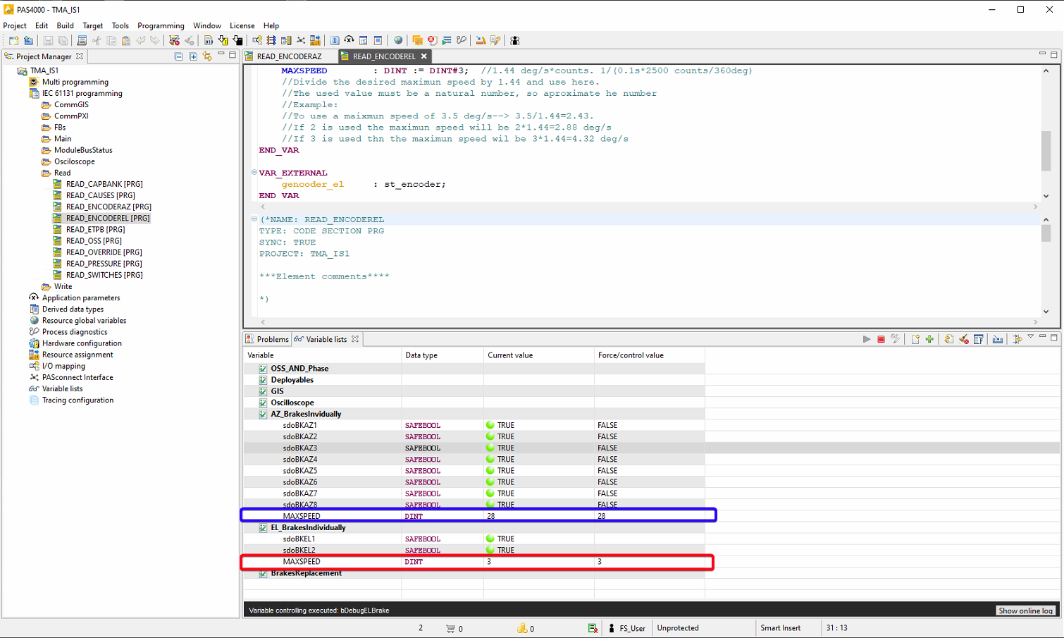 MAXSPEED variables