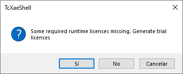 License missing dialog