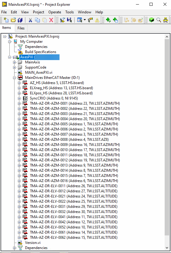MainAxesPXI project in LabVIEW