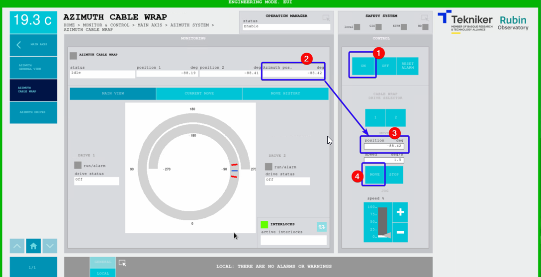 Move ACW to Azimuth center position