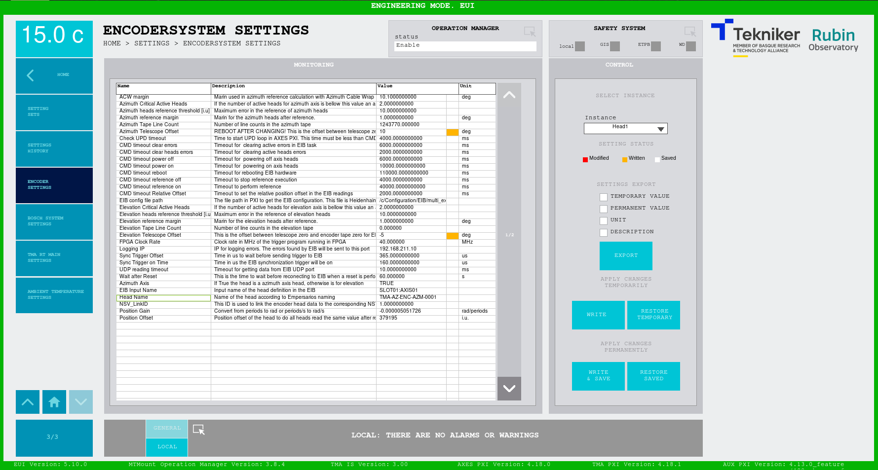 Encoder Settings page