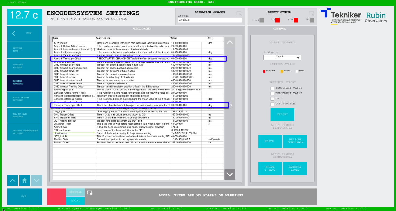 Telescope offset settings