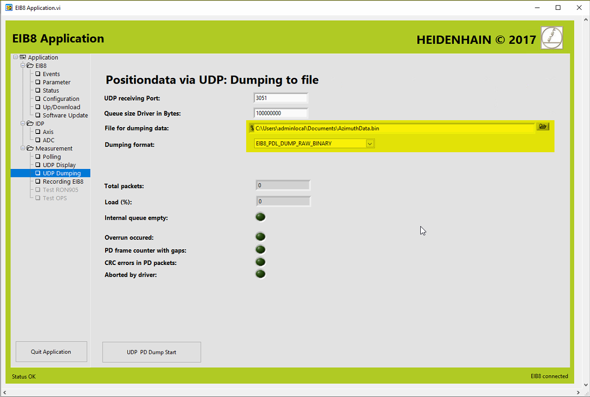 Configure UPD data dumping