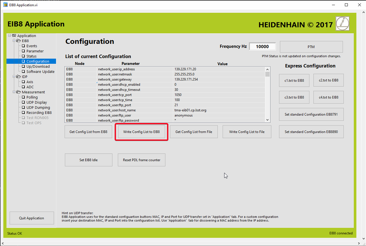 Write EIB configuration