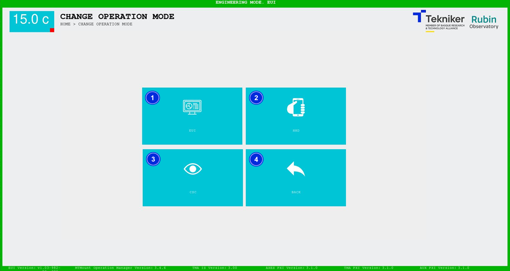 Change of operating mode screen