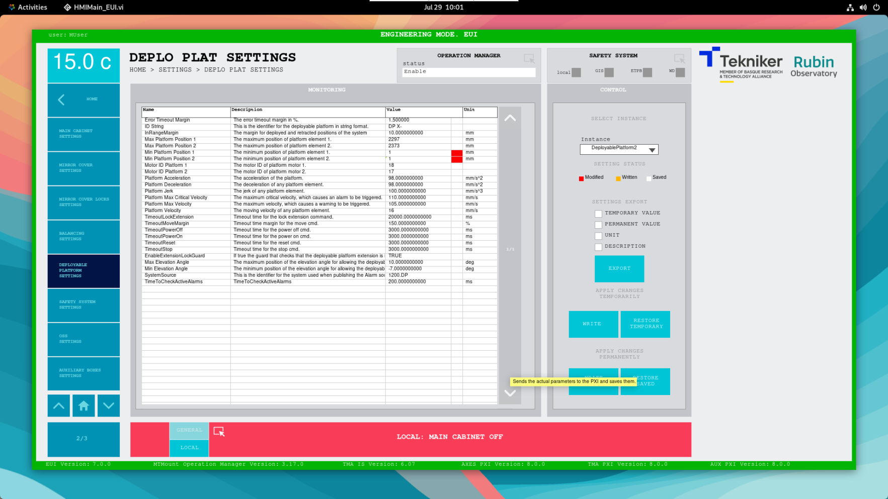 Modify setting of deployable platform minus